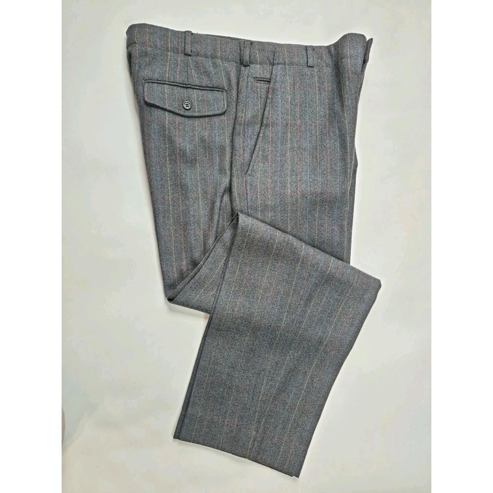 Vtg Perry Ellis Men's Flat Front Wool Dress Pants 34x30 Gray Multi Check